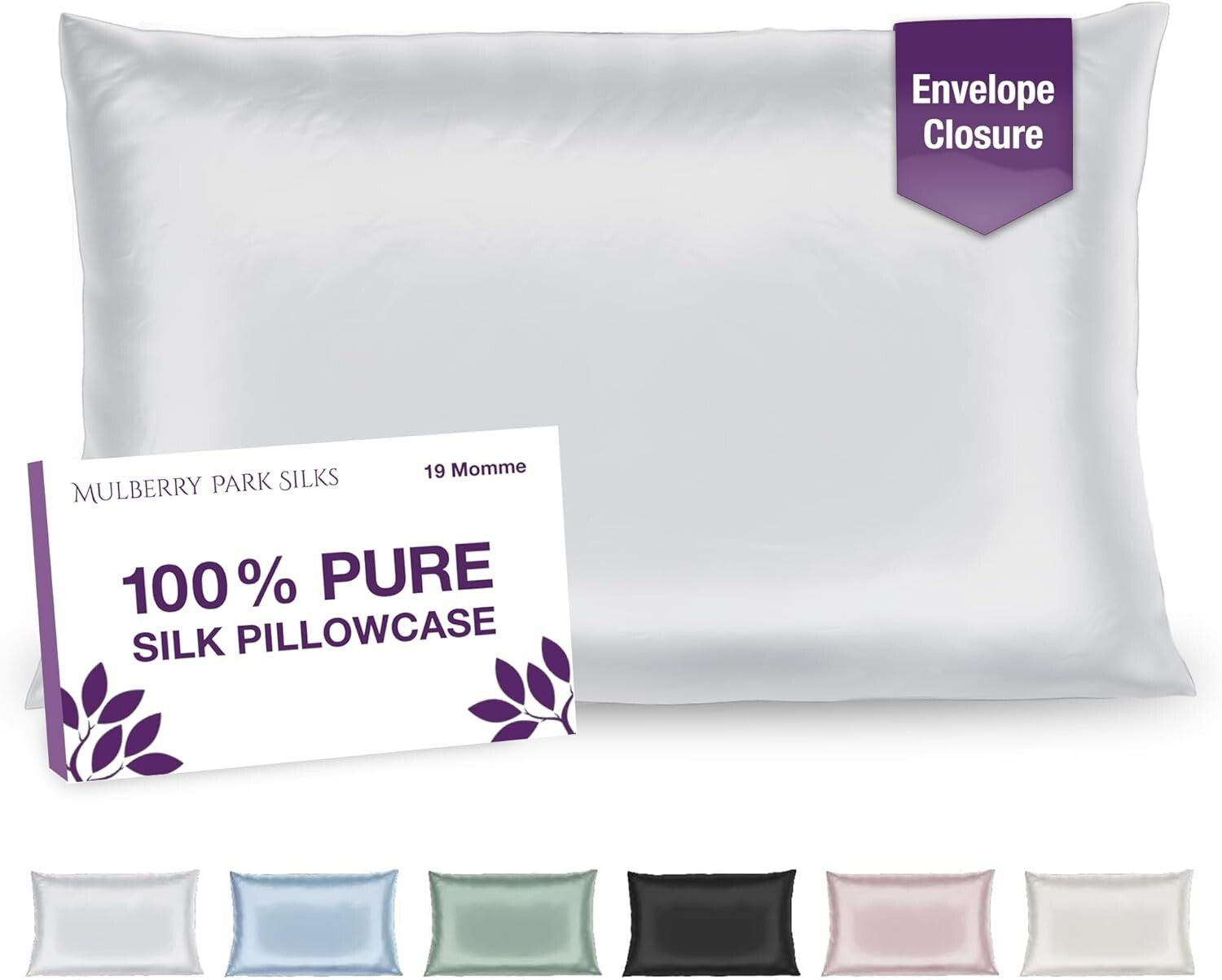 19 Momme Mulberry Silk Pillowcase - Standard Size with Envelope Closure - White