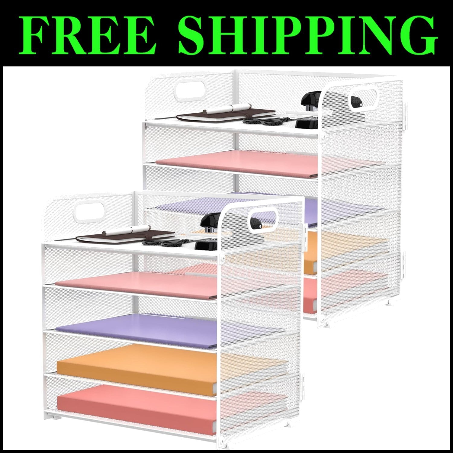 Chic 5-Tier Letter Tray Desk Organizer - Elegant White Metal for School & Office