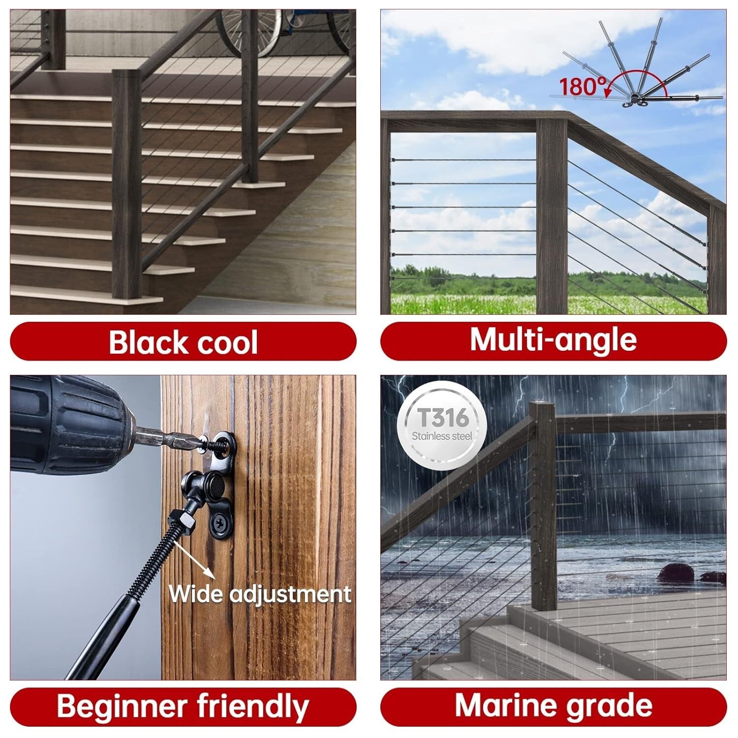 Multi-Angle 1/8" Cable Railing Hardware Kit - Stainless Steel Adjustable System