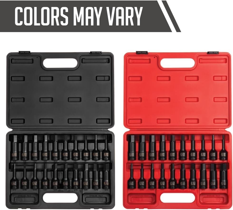 20-Piece 1/2" Drive Impact Hex Driver Set: SAE & Metric, Cr-Mo Steel Quality