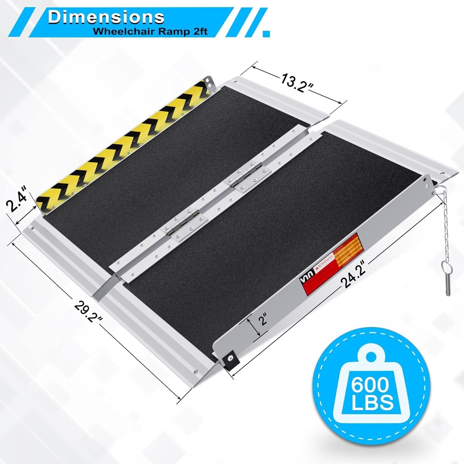 Portable 2FT Aluminum Wheelchair Ramp with Non-Slip Surface - 600 lb Capacity