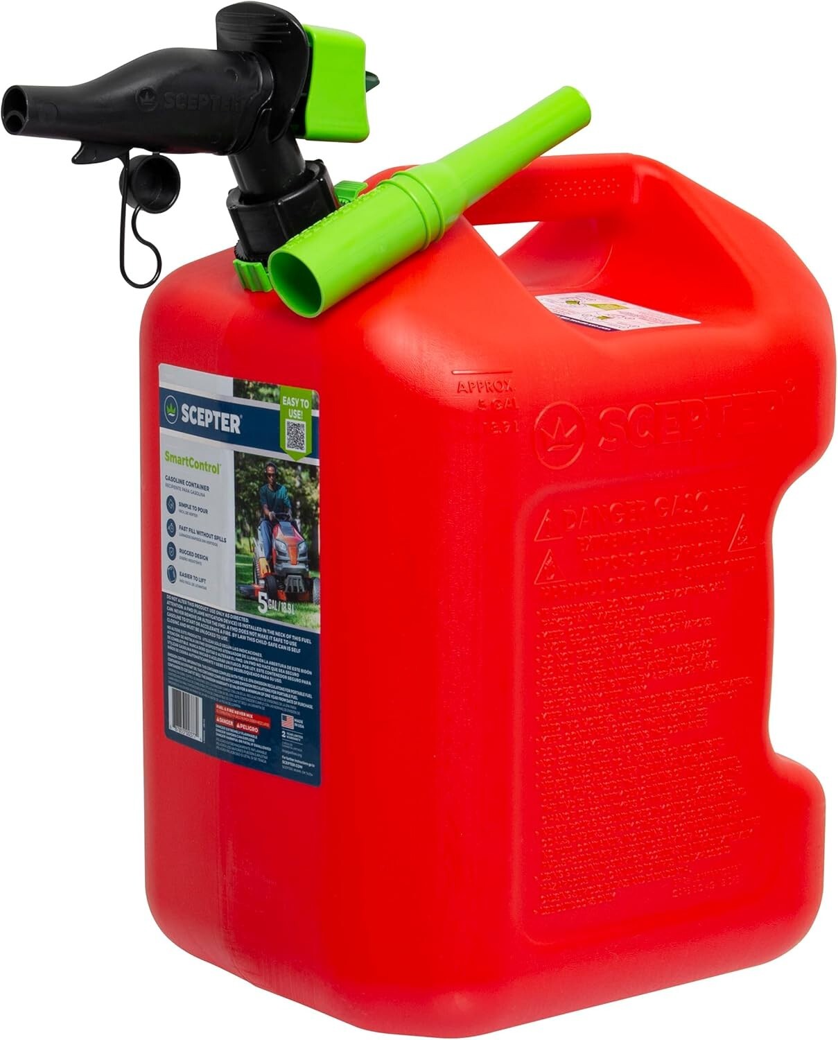 Durable 5-Gallon Red Gas Can with Flame Mitigation & Controlled Flow Spout