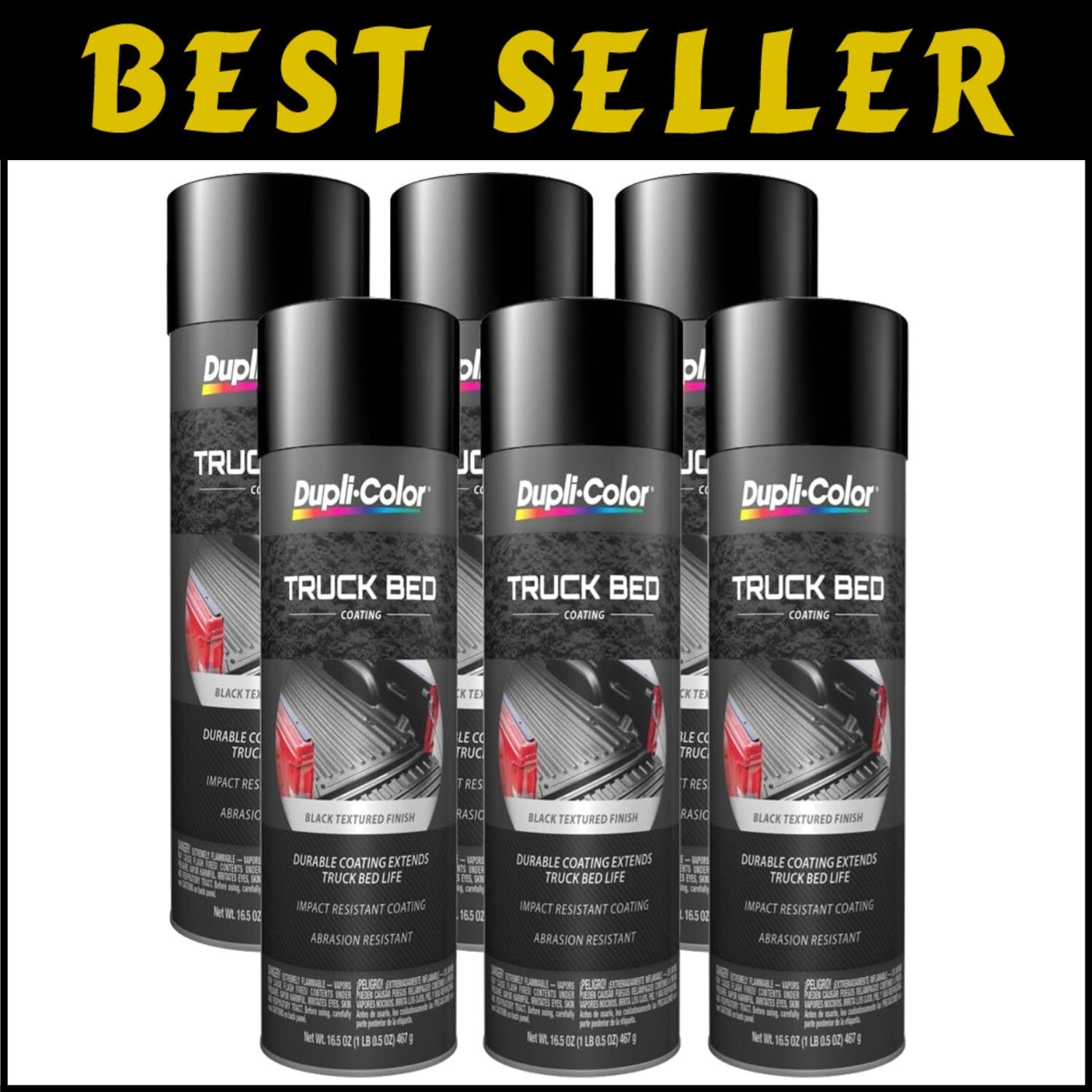 Black Truck Bed Coating Aerosol - 16.5 oz, Impact-Resistant Finish, Case of 6