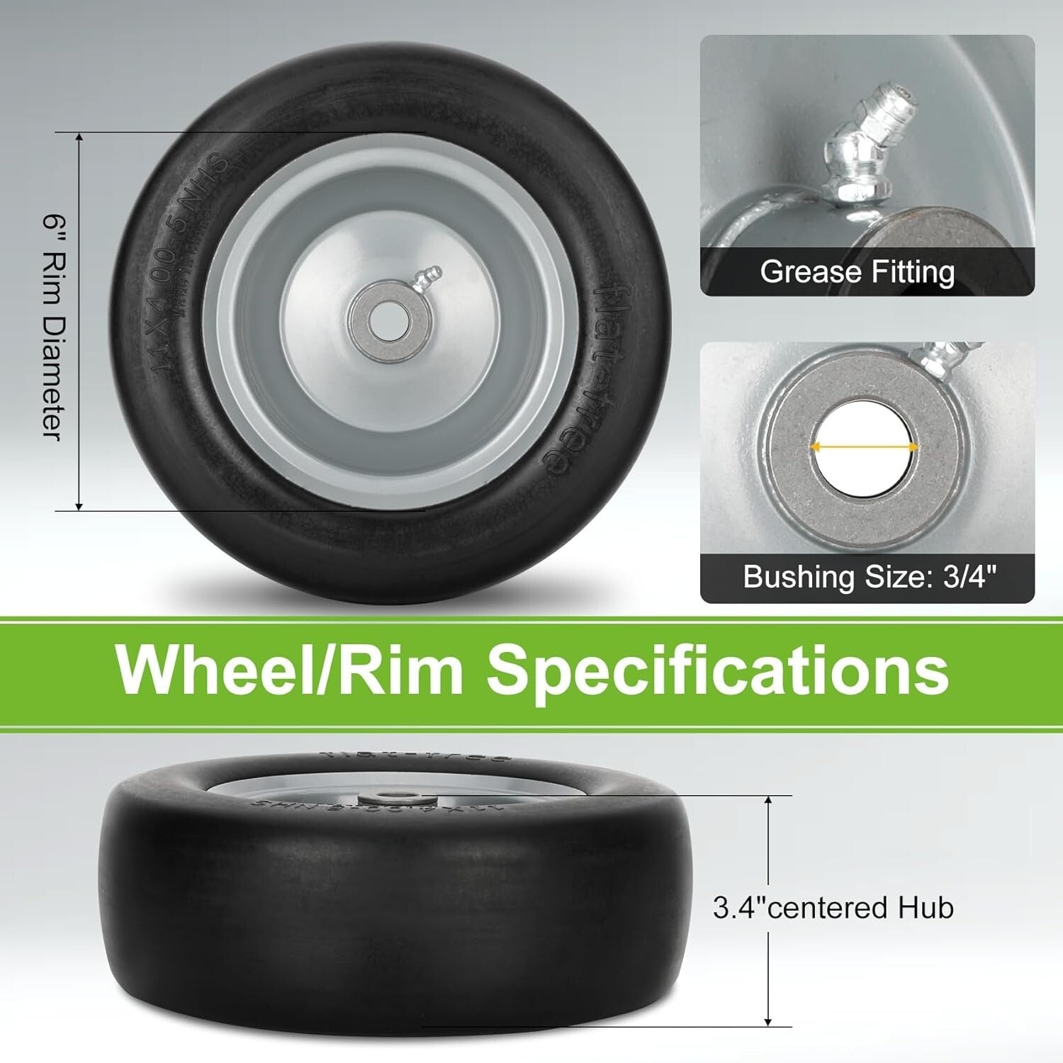 Maintenance-Free 11" Lawn Mower Tires with Smooth Tread for Ultimate Lawn Care