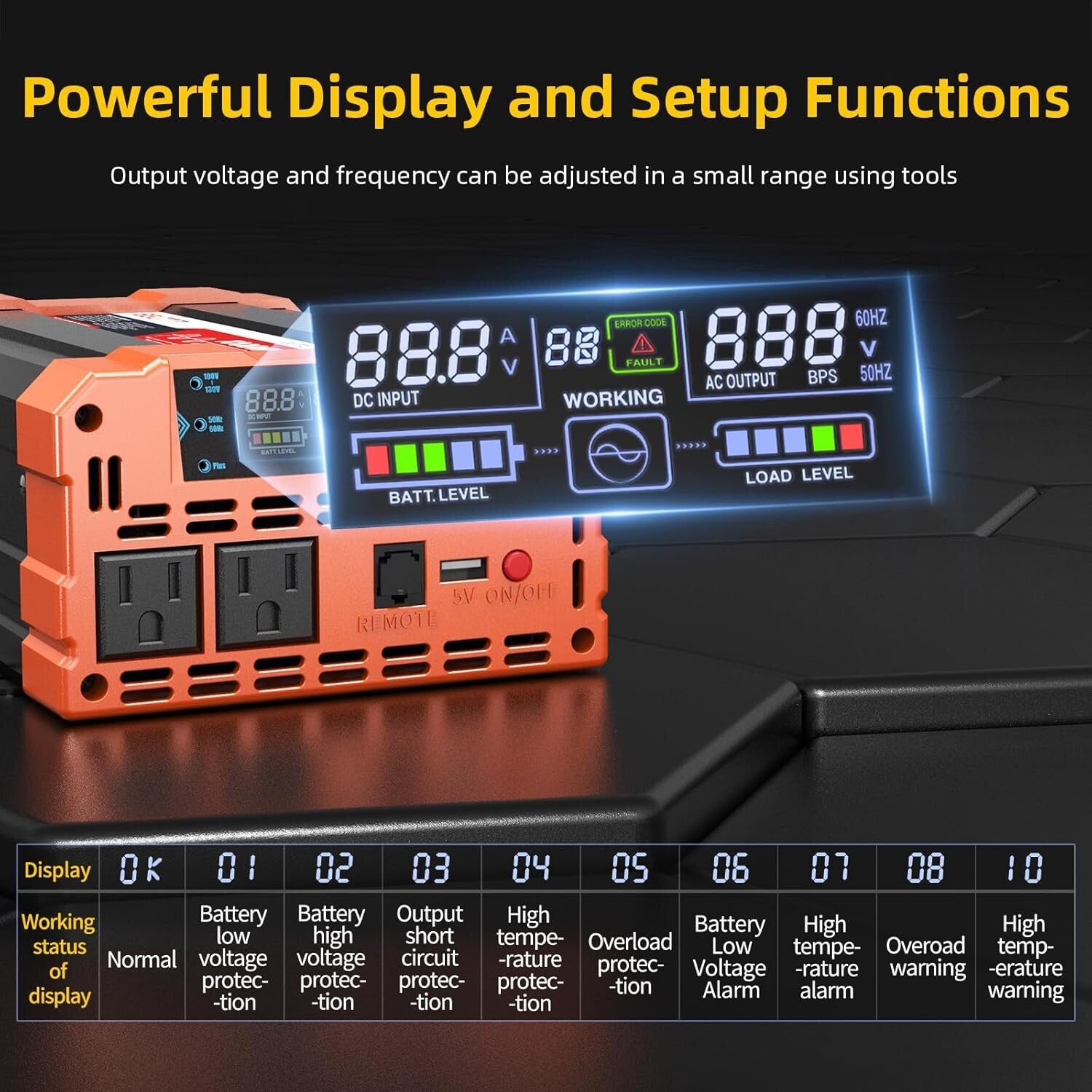 Powerful 1000W DC to AC Inverter with LCD Display for RV & Solar Applications