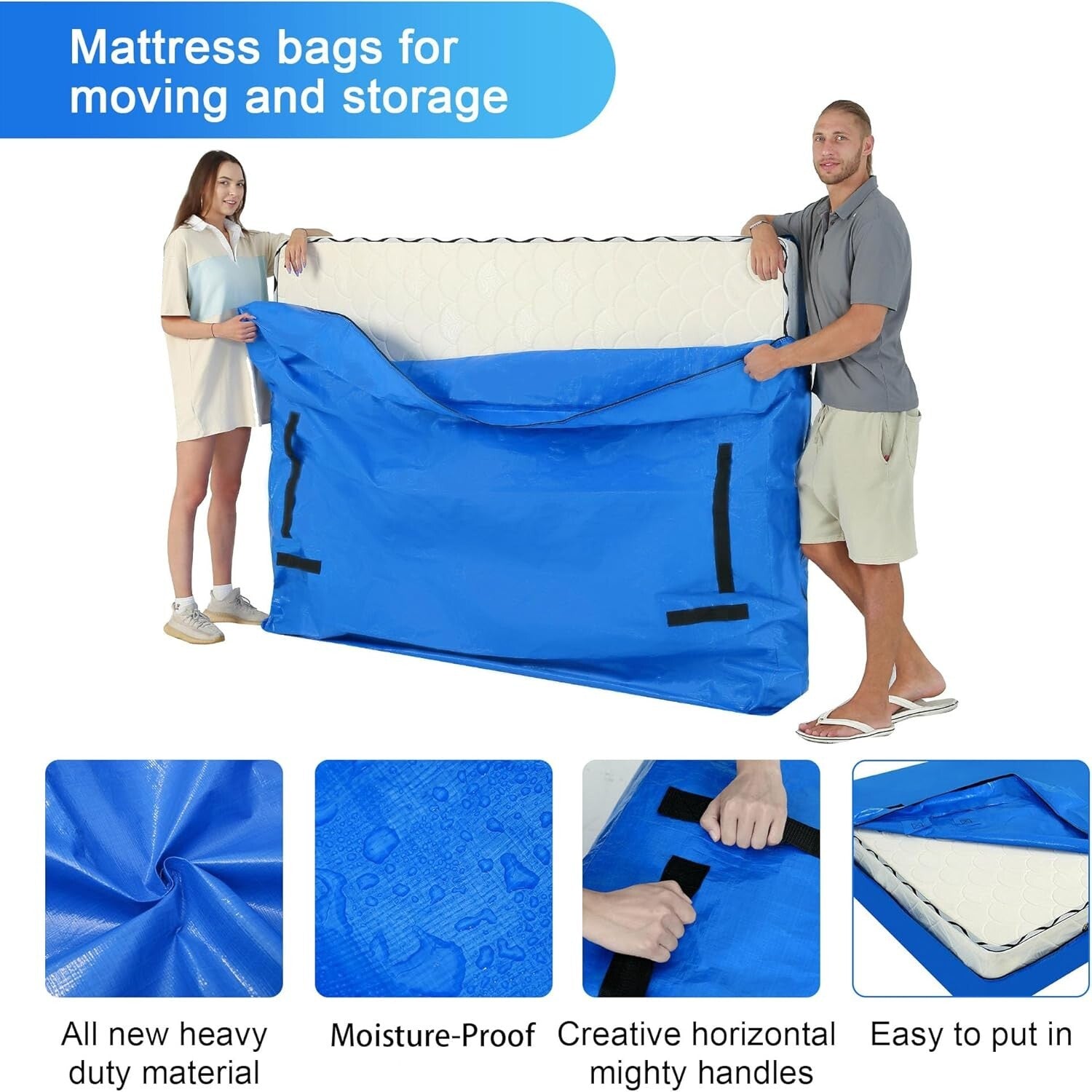 Full Size Mattress Covers 2 Pack - Resistant Zipper Closure & Easy Carry Handles
