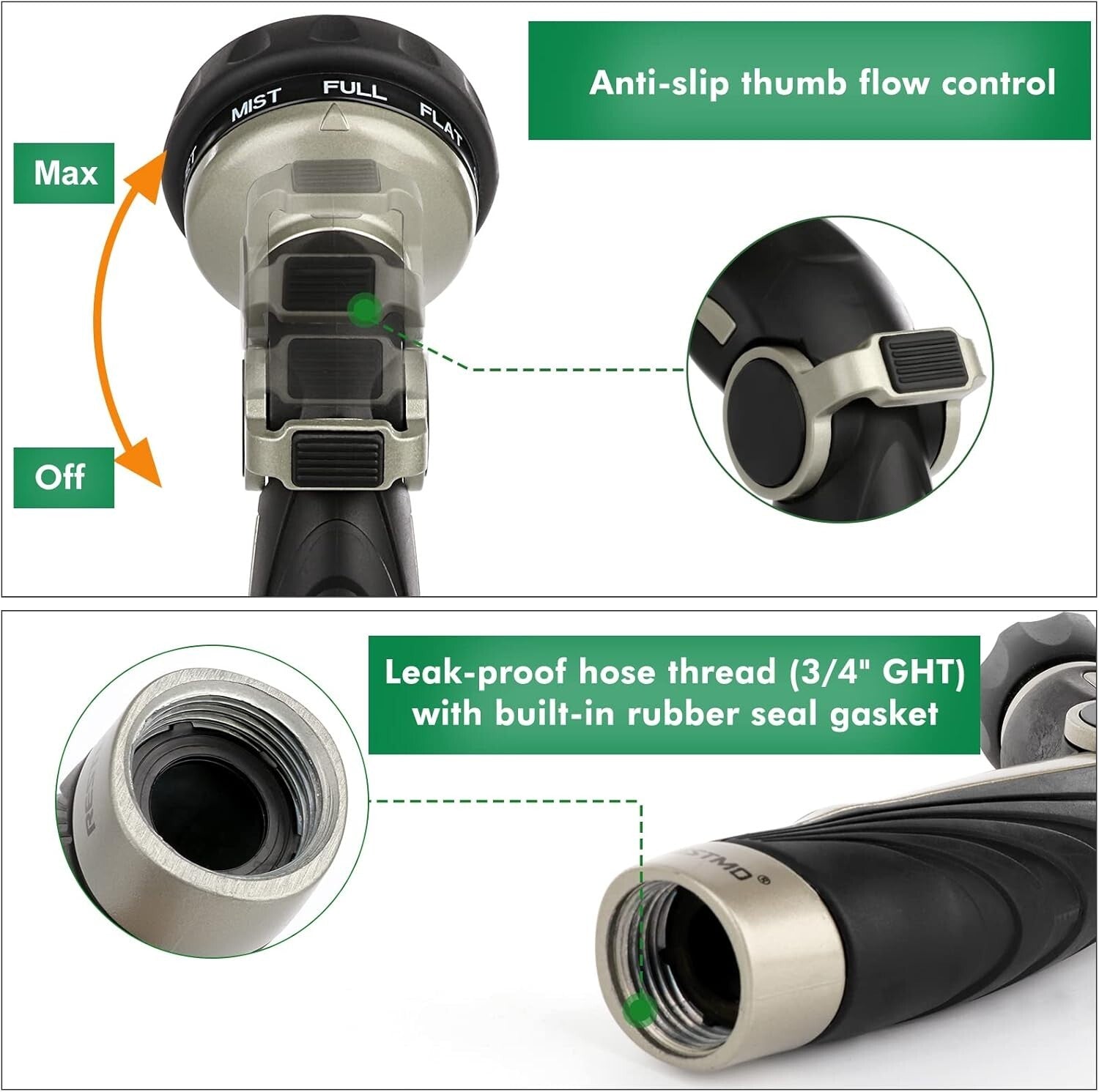 Premium Metal Garden Watering Combo - Heavy Duty Wand with Thumb Control Nozzle