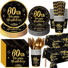 Load image into Gallery viewer, Stylish 452-Piece Complete Set of Black and Gold Tableware for 60th Celebrations