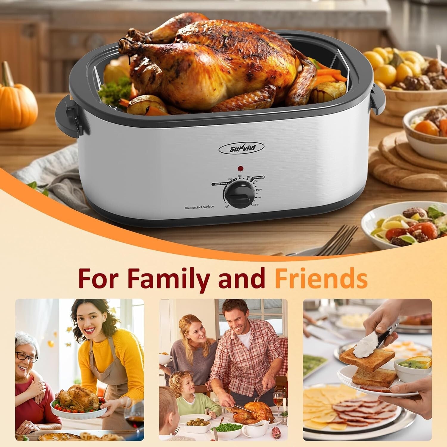 Versatile 24 Quart Electric Turkey Roaster with Cool-Touch Handles - Easy Clean