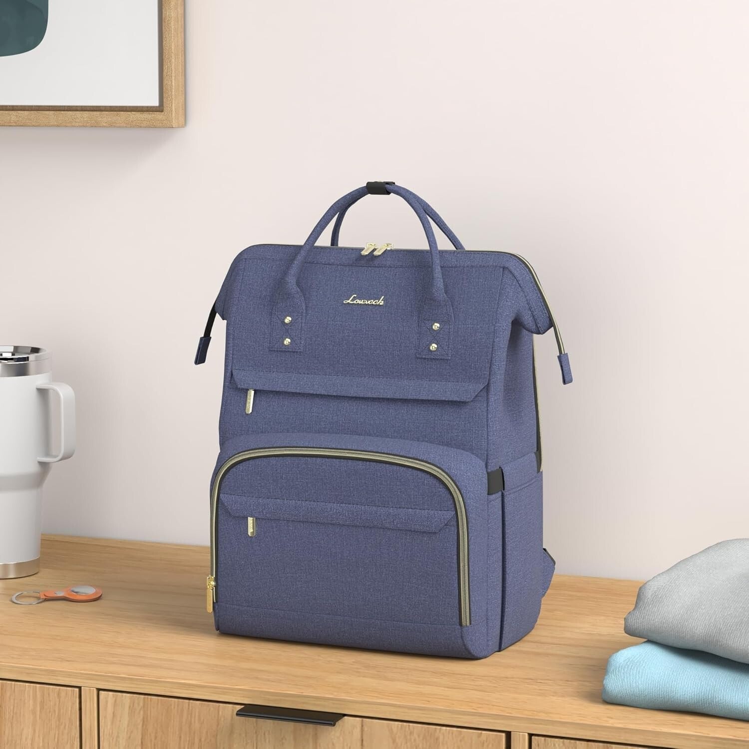 Versatile 15.6-Inch Navy Backpack with Laptop Compartment & 22 Pockets for Women