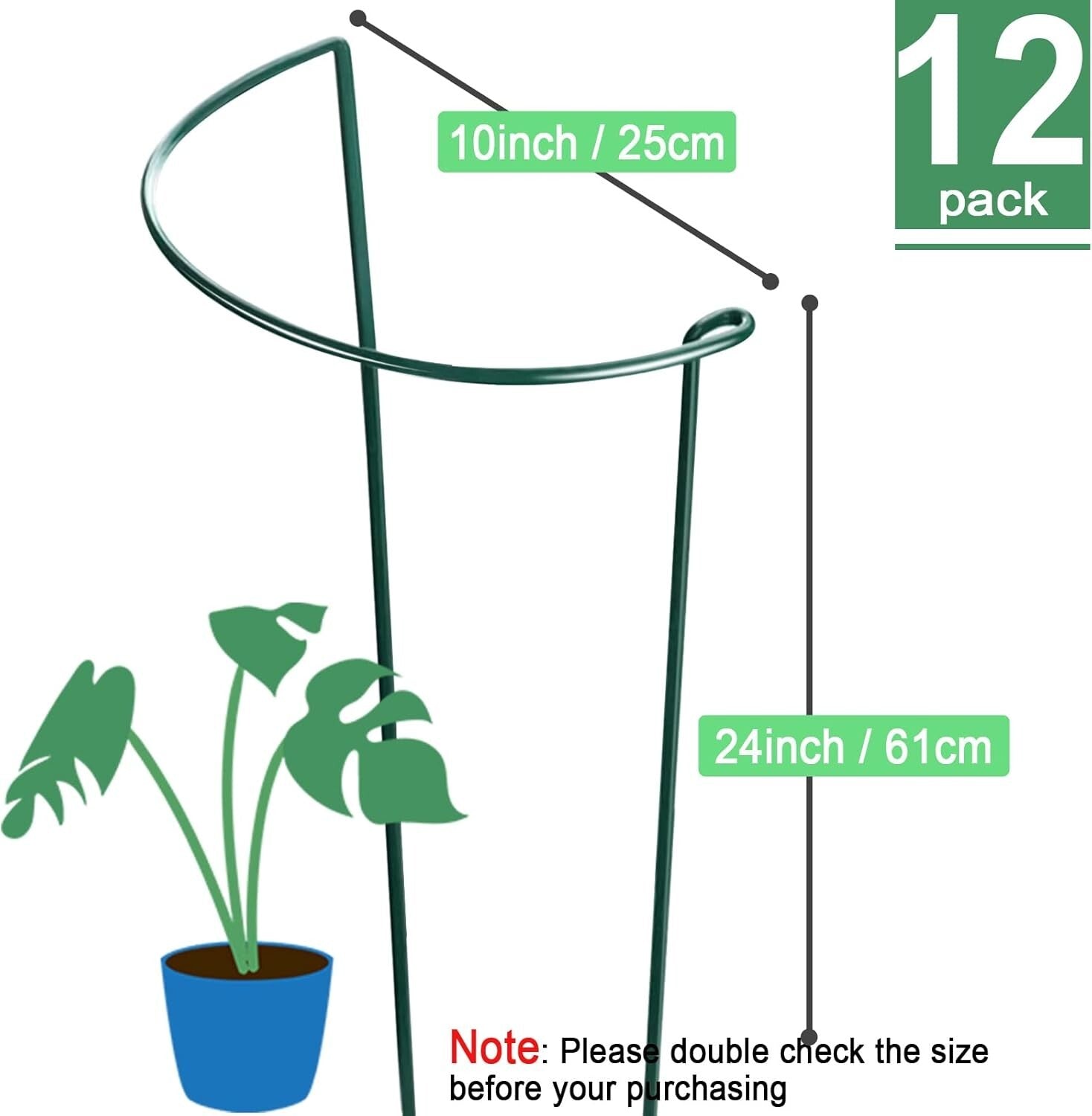 Dark Green 12 Pack Plant Stakes - Perfect Support for Roses, Peonies & Vines