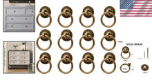 Load image into Gallery viewer, 12 Elegant Antique Brass Ring Pulls for Cabinets - Effortless Installation