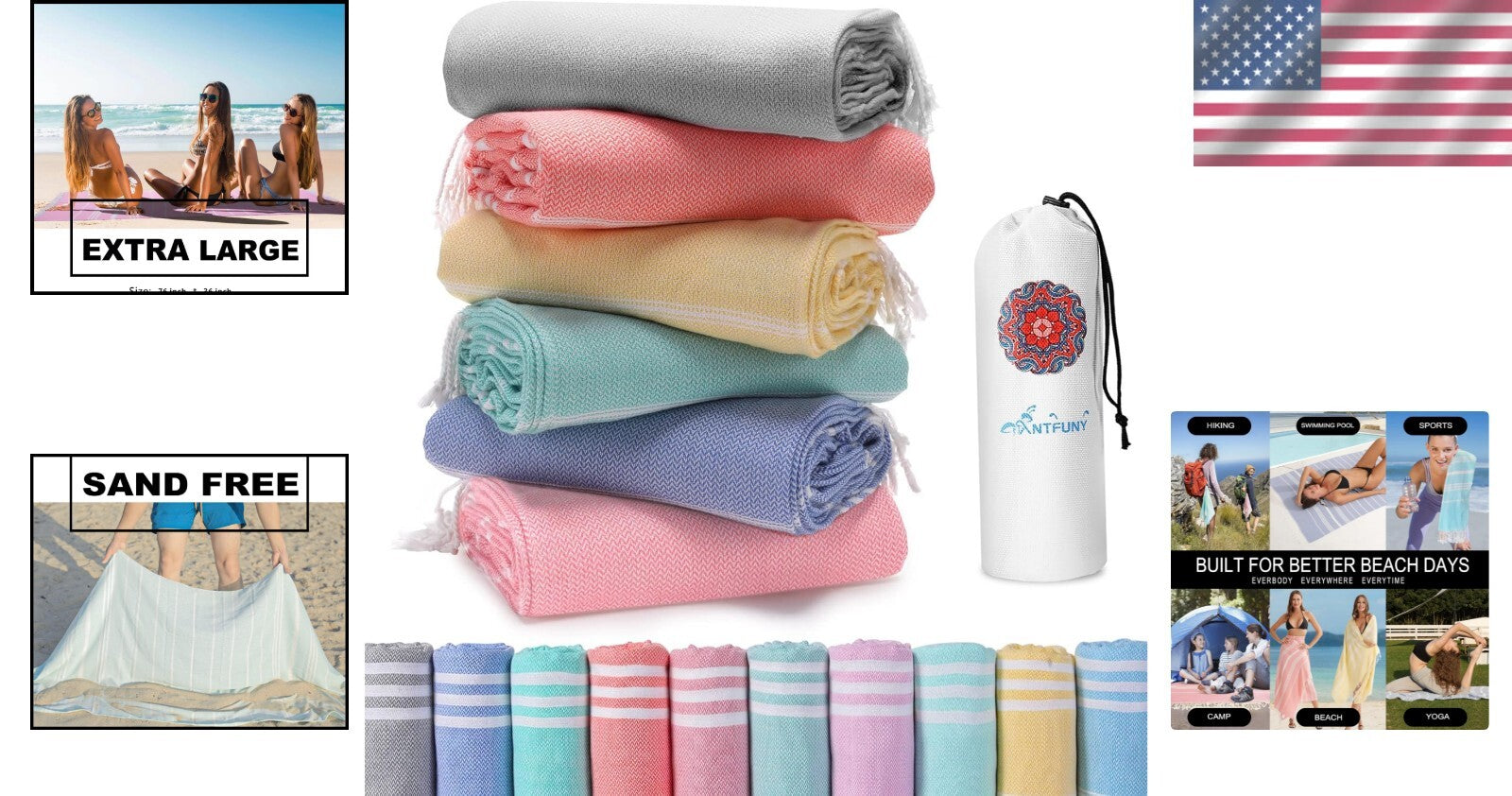 Durable Cotton-Blend Beach Towels - Set of 6 Quick-Drying & Fade-Resistant