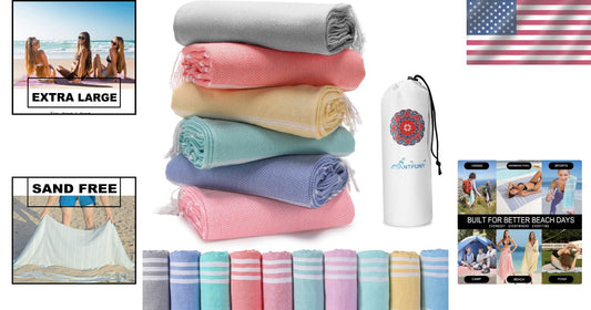 Durable Cotton-Blend Beach Towels - Set of 6 Quick-Drying & Fade-Resistant