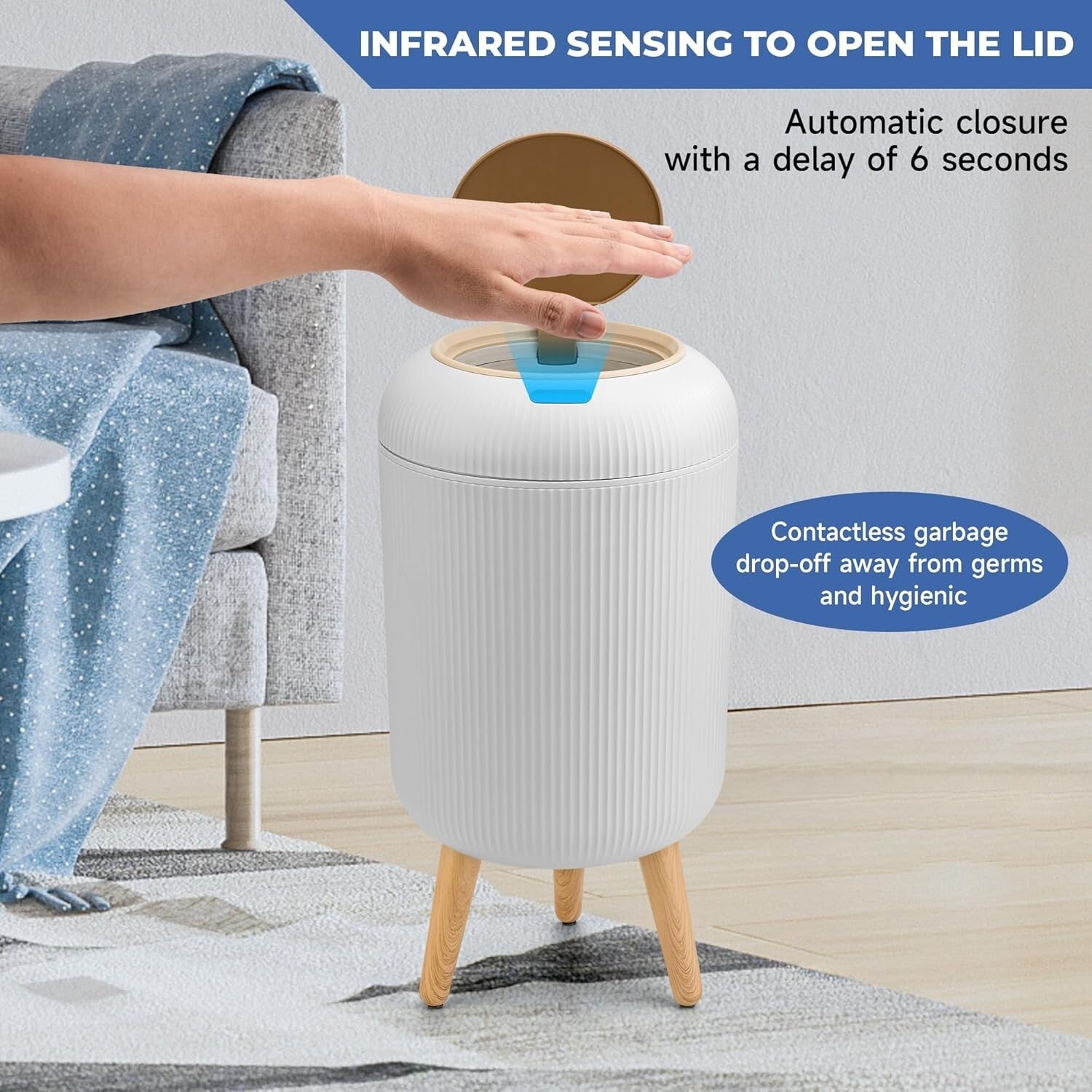 Hands-Free 10L Plastic Motion Sensor Trash Can – Ideal for Kitchen and Office