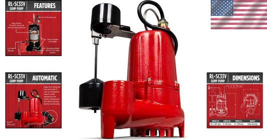 1/3 HP Red Cast Iron Sump Pump with Automatic Float Switch & 10' Cord