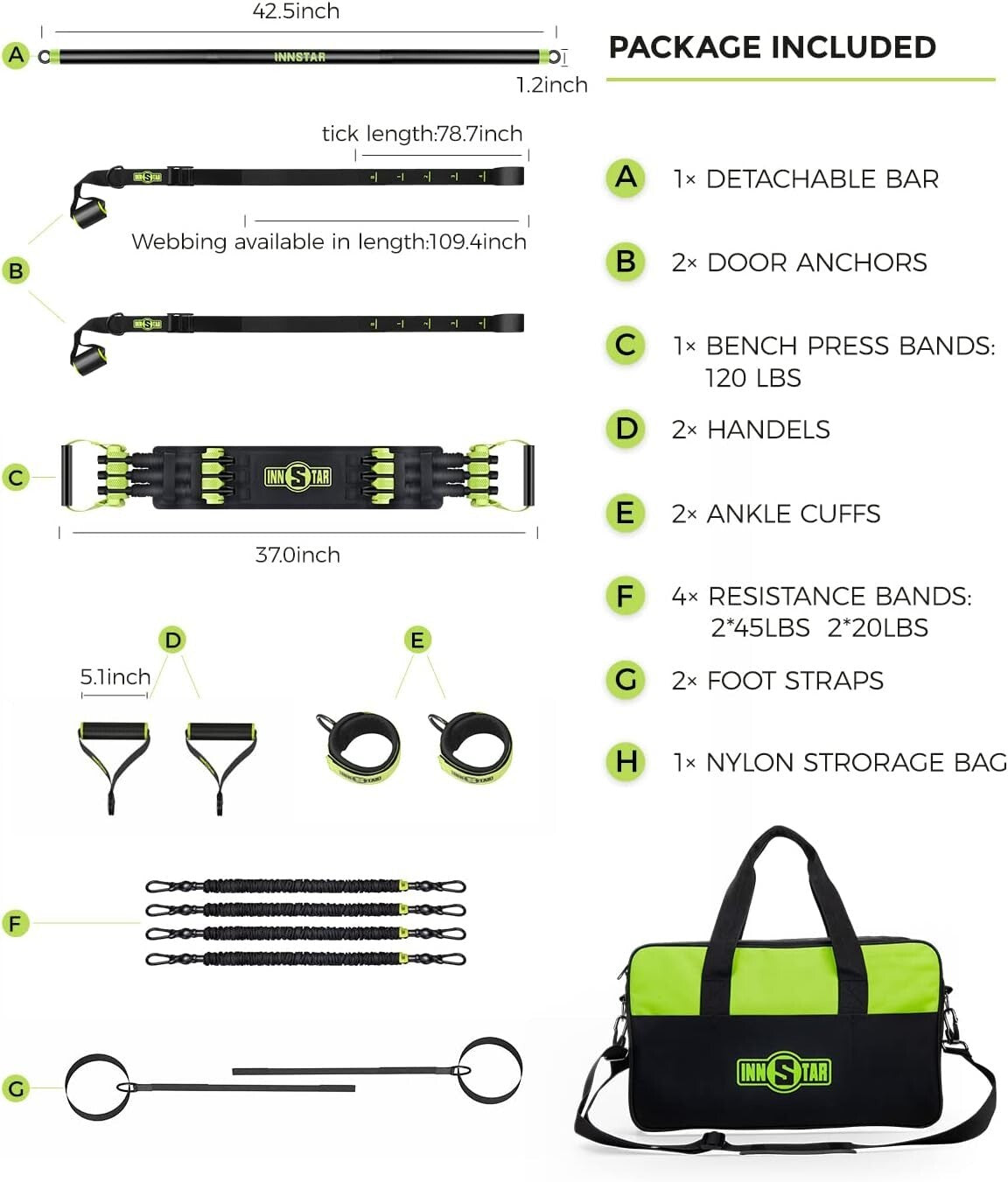 5-Piece Resistance Bands Home Gym Set with Adjustable Handles & Workout Bar