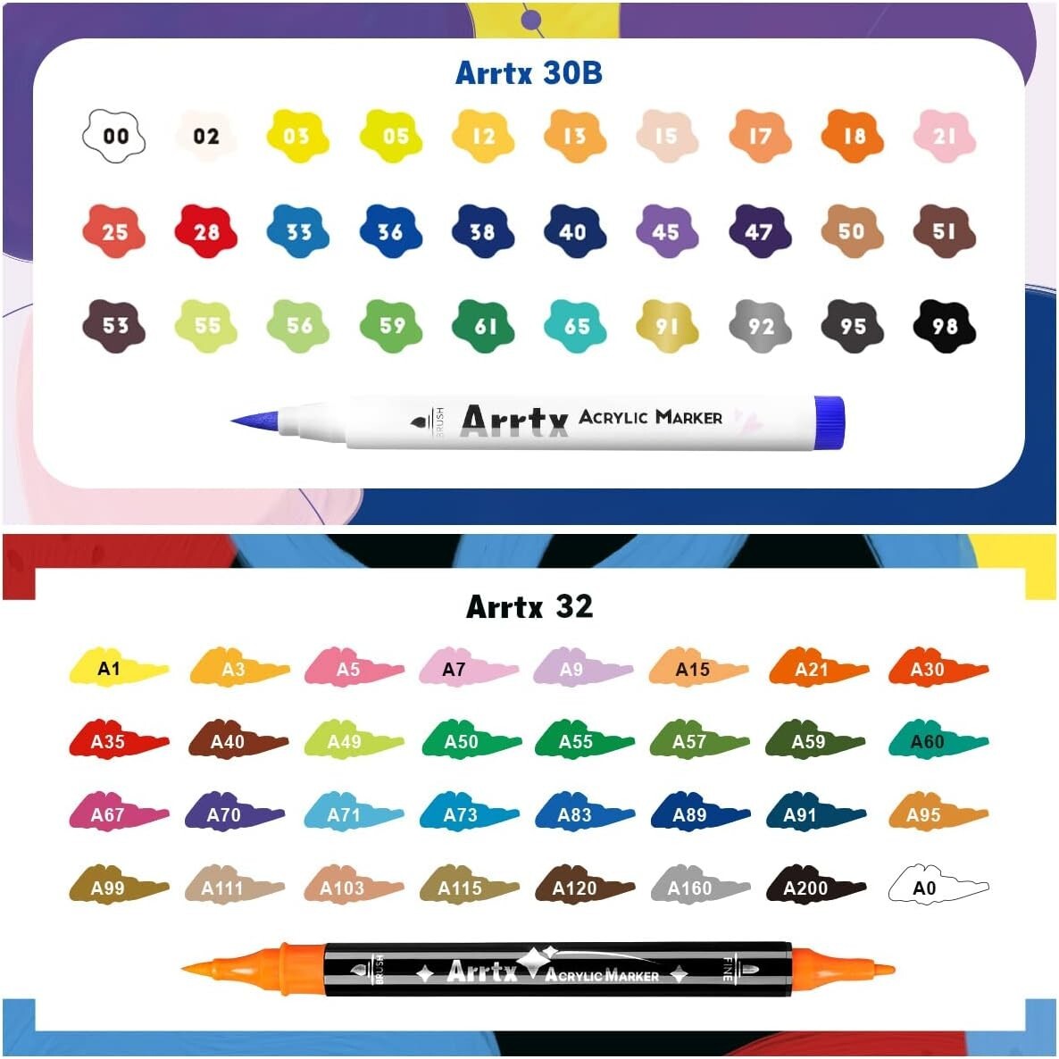 62 Vibrant Acrylic Paint Pens - Dual Tip, Non-Toxic Markers for Creative Crafts