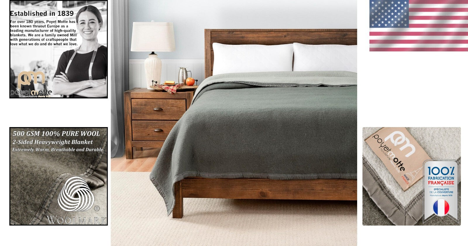 Luxury 100-Percent Wool Blanket 500GSM – Oversized Full/Queen, Reversible Design