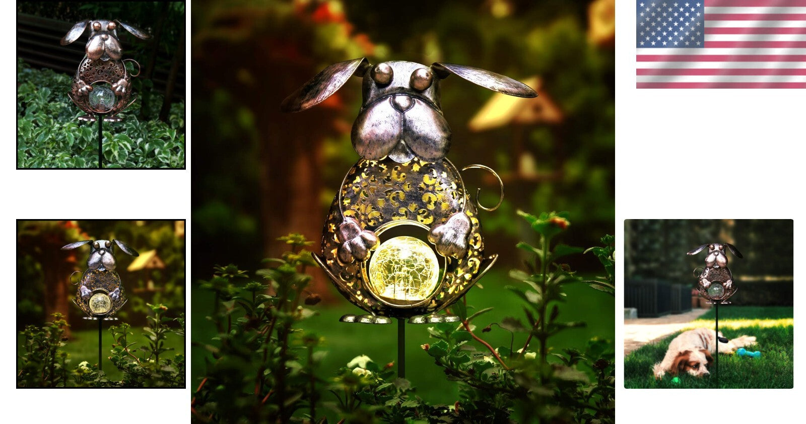 Easy Install Dog Bronze Solar Outdoor Light with Crackle Glass - IP44 Waterproof