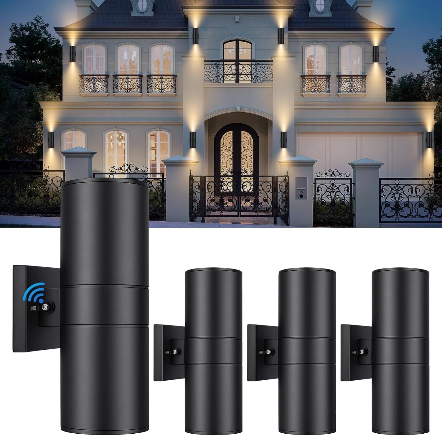 Weatherproof 4-Pack Black Up and Down Wall Sconces for Modern Outdoor Spaces