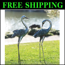 Load image into Gallery viewer, Handmade Blue Heron Outdoor Sculptures - Decorative Metal Statues for Gardens