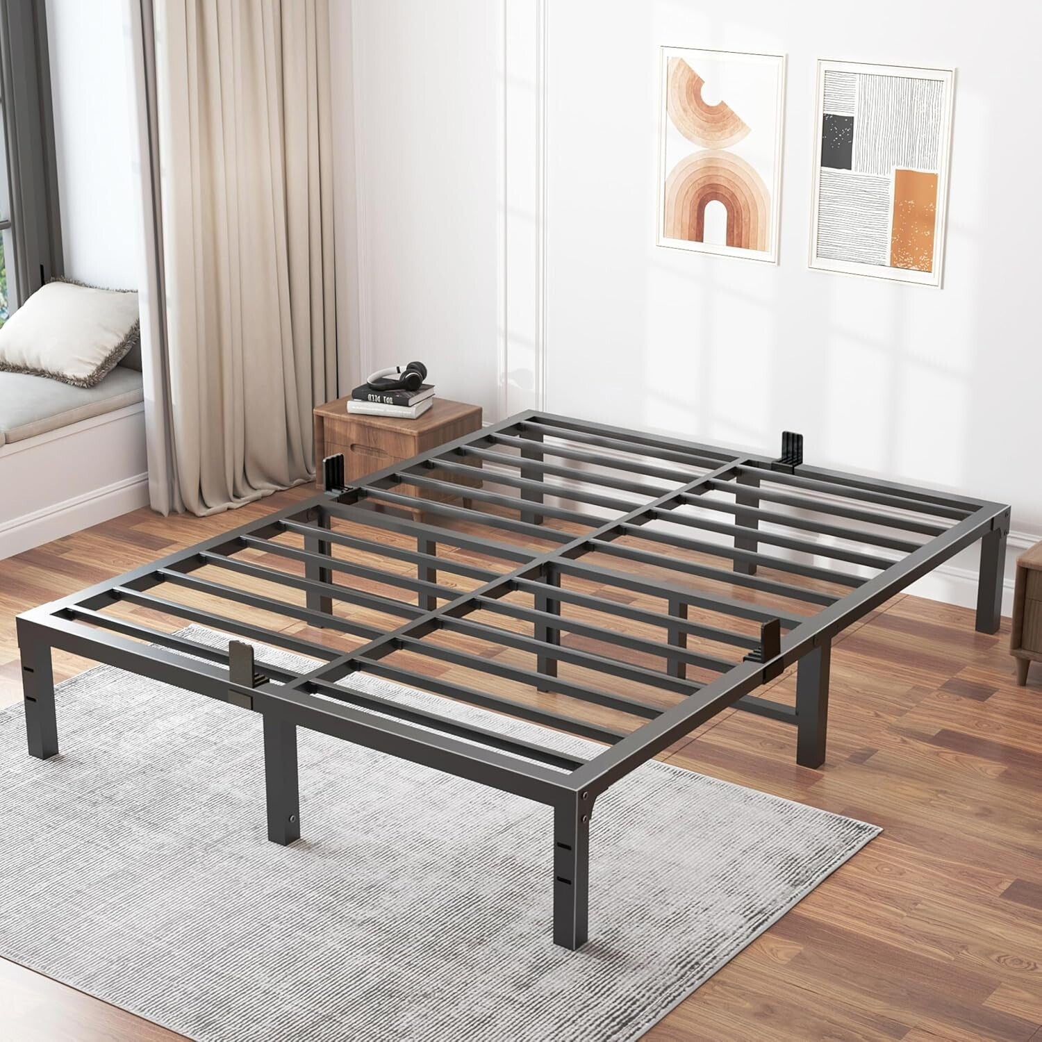 Stylish Black Full Size Bed Frame with Non-Slip Mattress Support – Easy Assembly