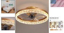 Load image into Gallery viewer, Reversible Ceiling Fan with Remote Control &amp; Crystal Embellishments - 20" Gold