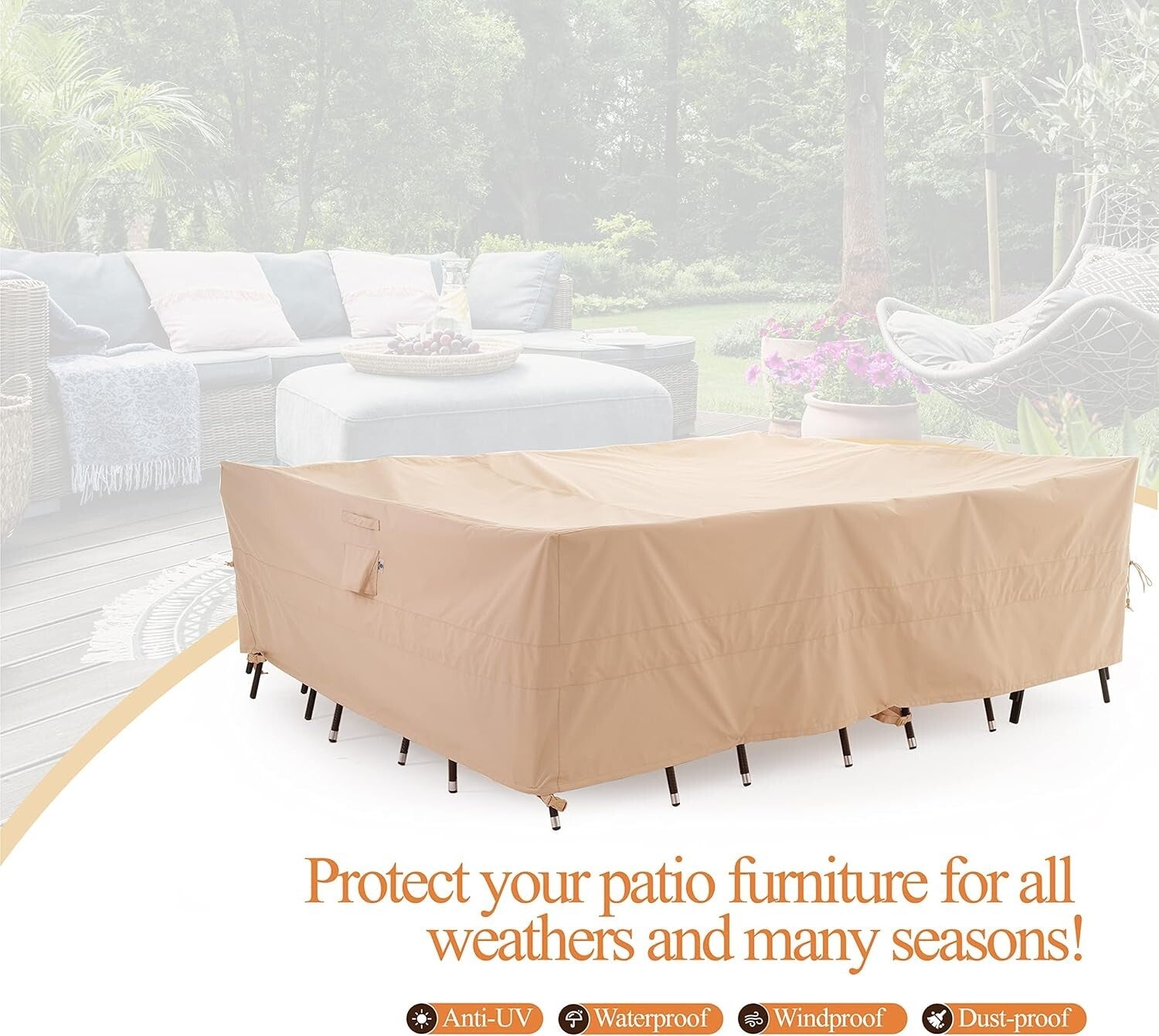Heavy-Duty Waterproof Patio Table Cover 136x88in - Fade & Wind Resistant