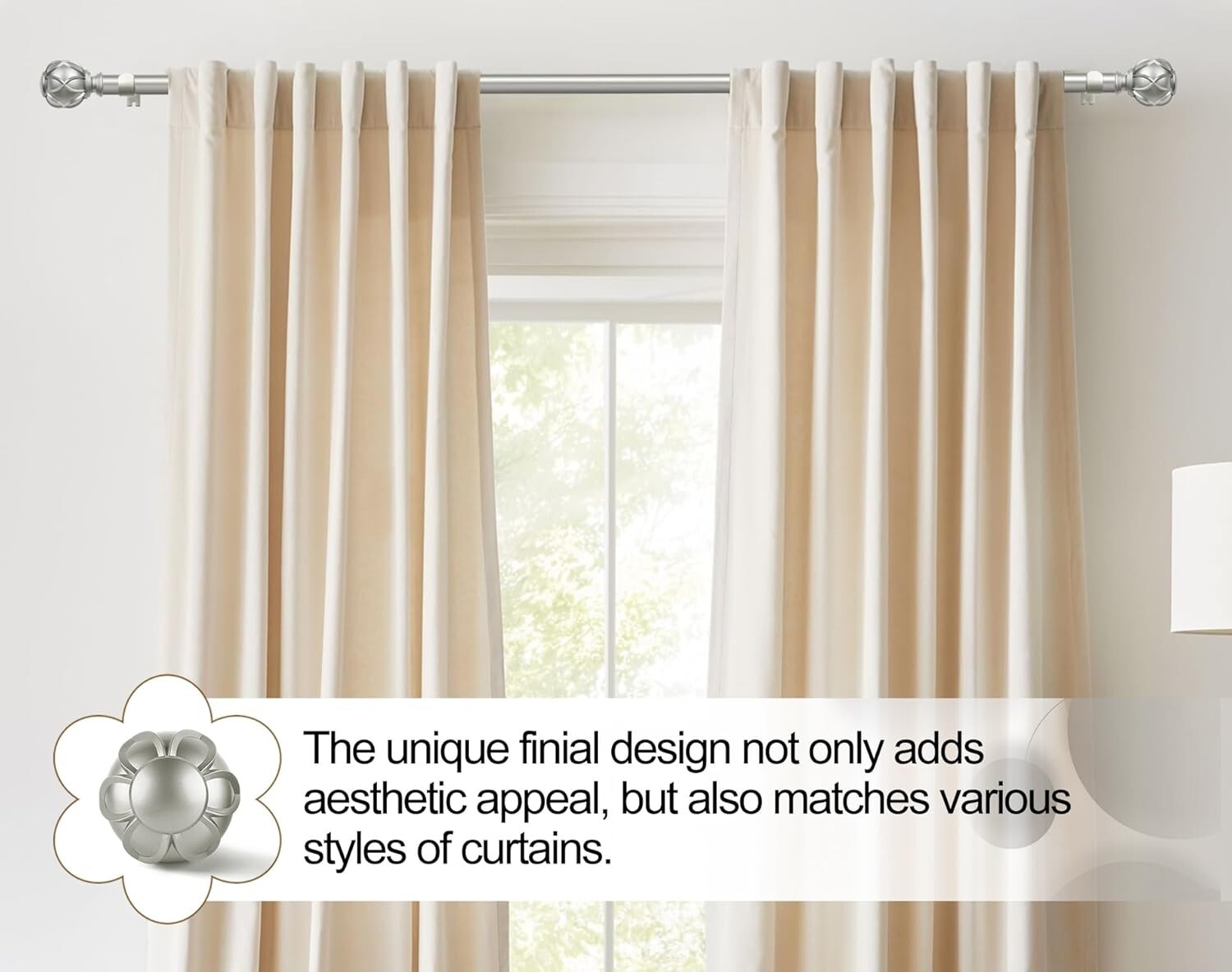Elegant Telescoping Curtain Rod Set in Antique Silver - 28 to 48 Inch Adjustable