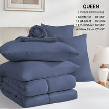 Load image into Gallery viewer, 7-Piece Grayish Blue Full/Queen Bedding Set - All Season Microfiber Comforter