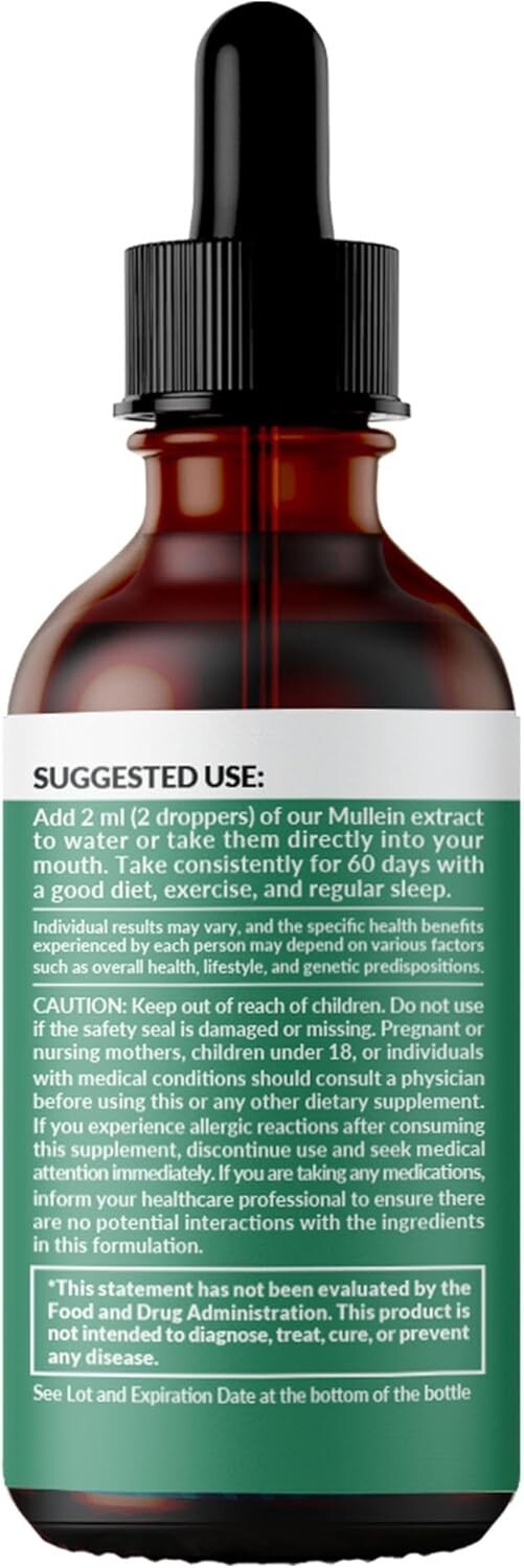 5-in-1 Mullein Drops Tincture for Lung Support - 120 Servings Backed by Nature