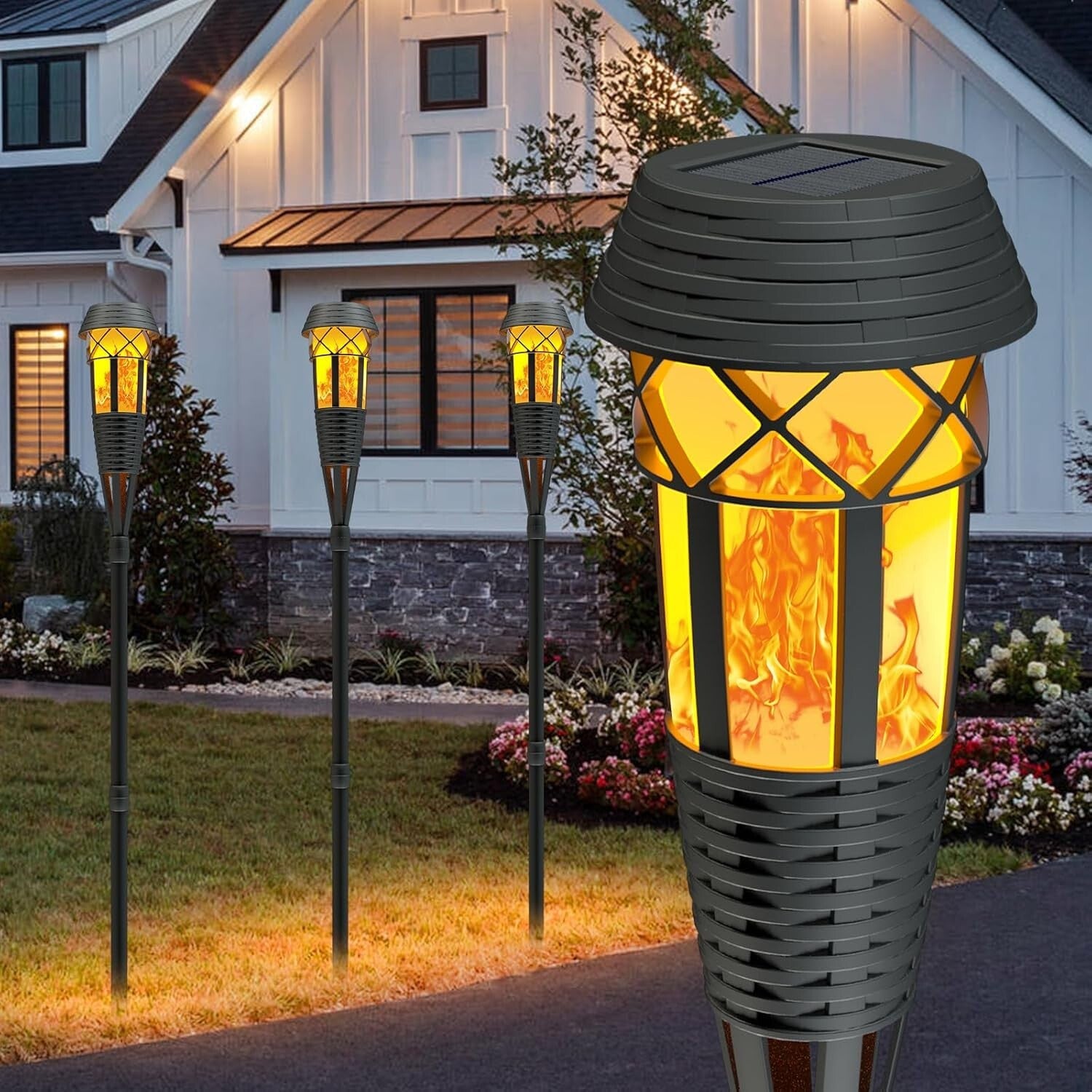 8 Count Set of Outdoor Waterproof Flickering Flame Solar Lights - Easy Install