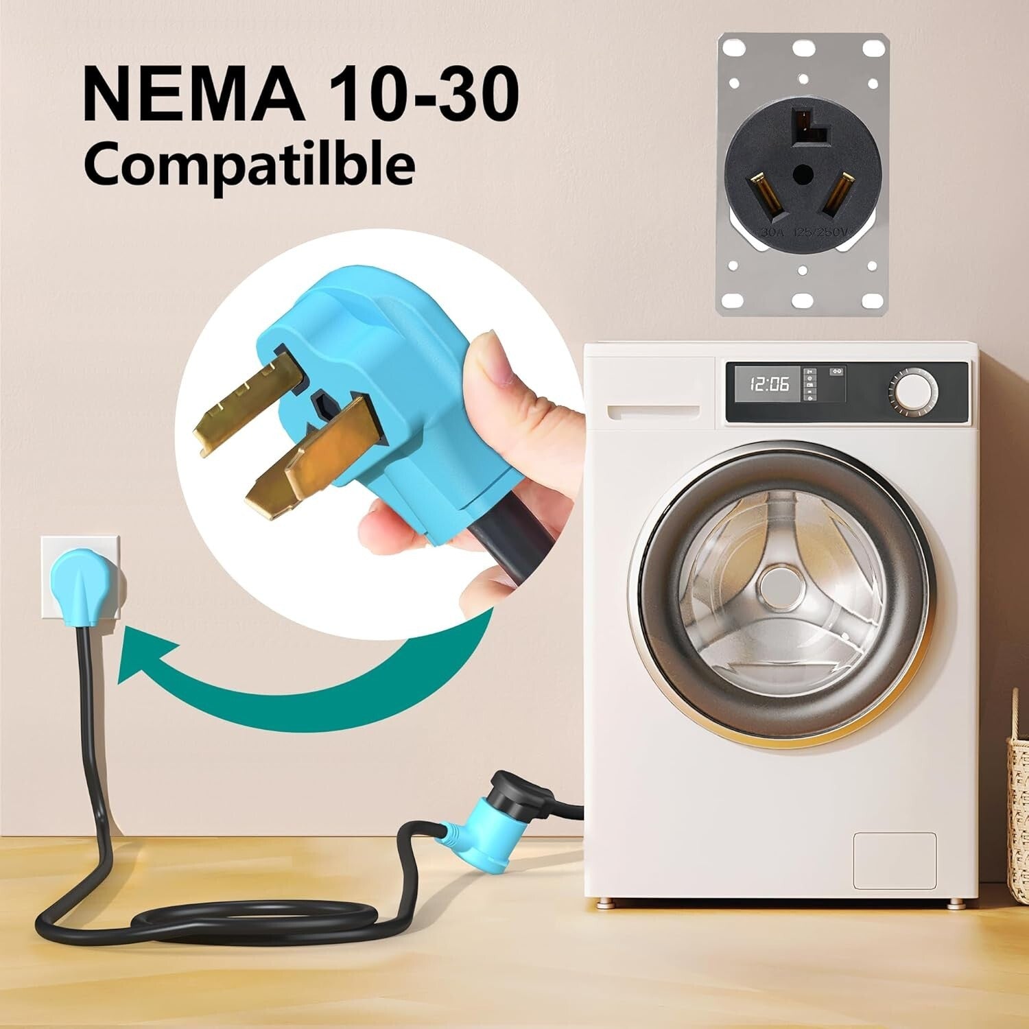 30A 40FT EV Charging/ Dryer Extension Cord - Heavy Duty & Plug-and-Play Design