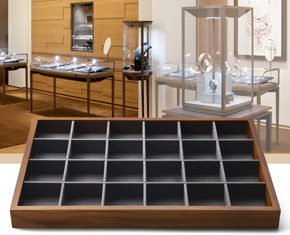 Sturdy 24 Compartment Jewelry Display Tray with Microfiber Interior - Polished
