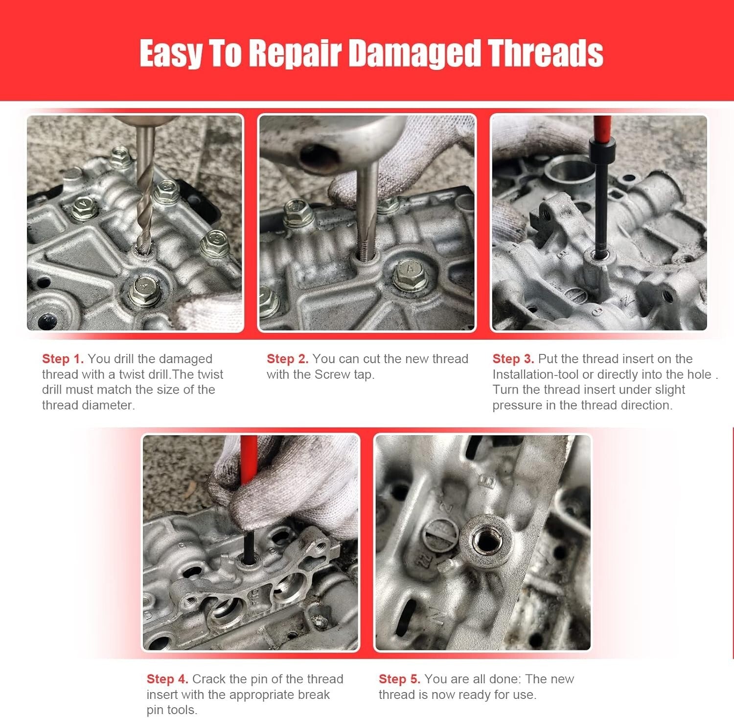 Durable 131-Piece Thread Repair Kit for Automotive and Plumbing Applications