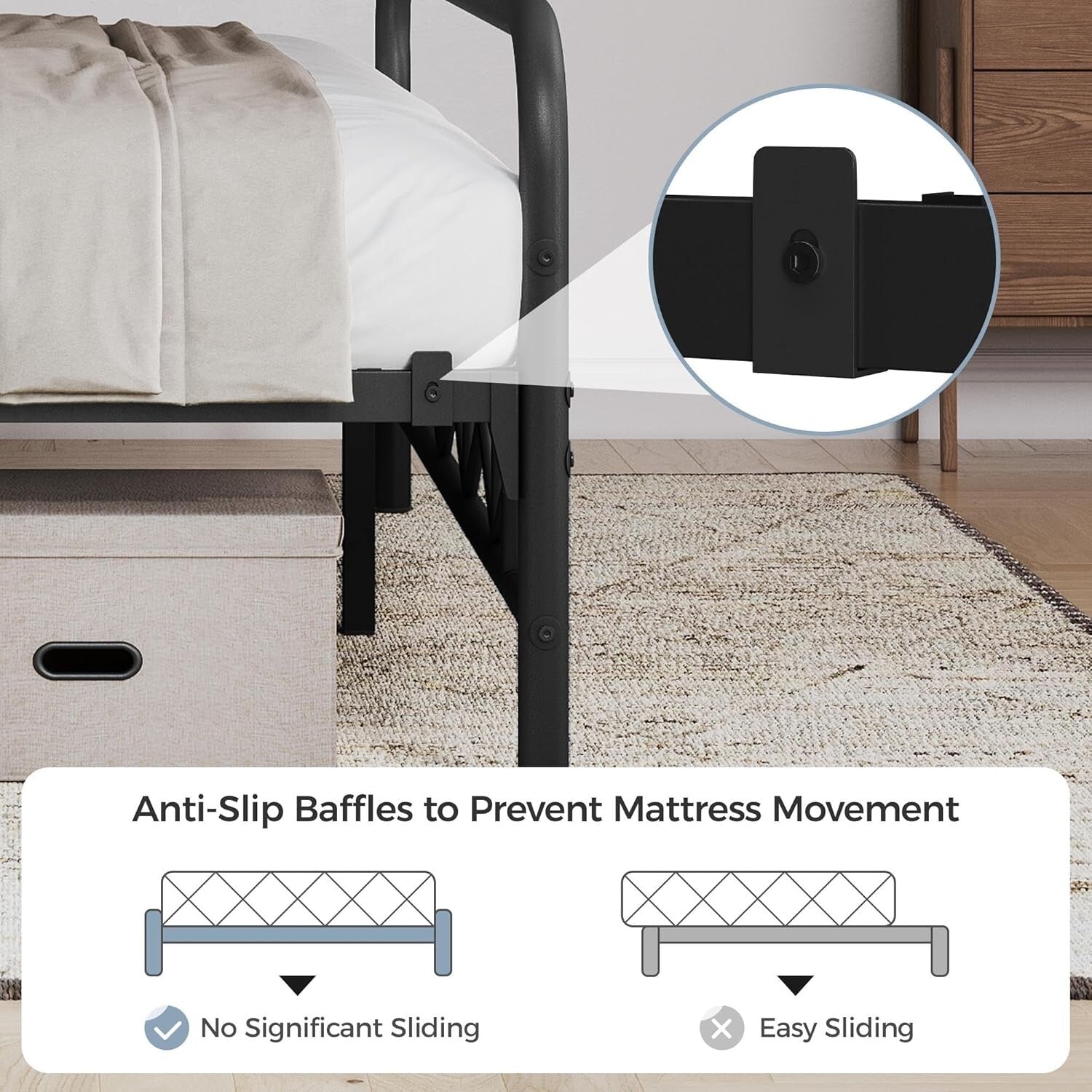 Heavy-Duty Queen Bed Frame with Squeak-Resistant Slat Support - 800 lbs Capacity