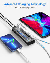 Load image into Gallery viewer, 10-Port USB 3.2 Hub with Power Adapter &amp; Individual Switches for Devices