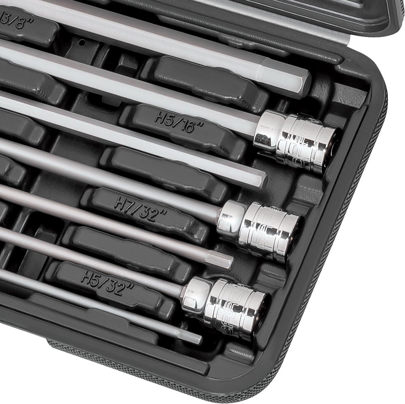 Durable 7-Piece SAE Hex Bit Socket Set, 3/8” Drive & Corrosion Resistant Finish