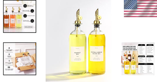 Elegant Minimalist Glass Olive Oil and Vinegar Dispenser Set with Labels - 500ml