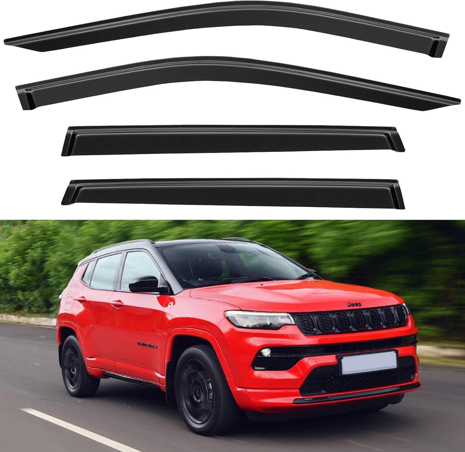 Easy Install Out-Channel Rain Guards for 2017-2025 Jeep Compass - Smoked Finish