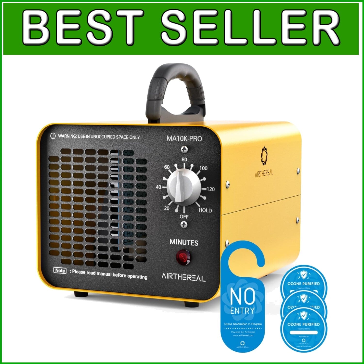 Air Purifier Ozone Generator 10,000 mg/h - Improve Indoor Air Quality, Yellow