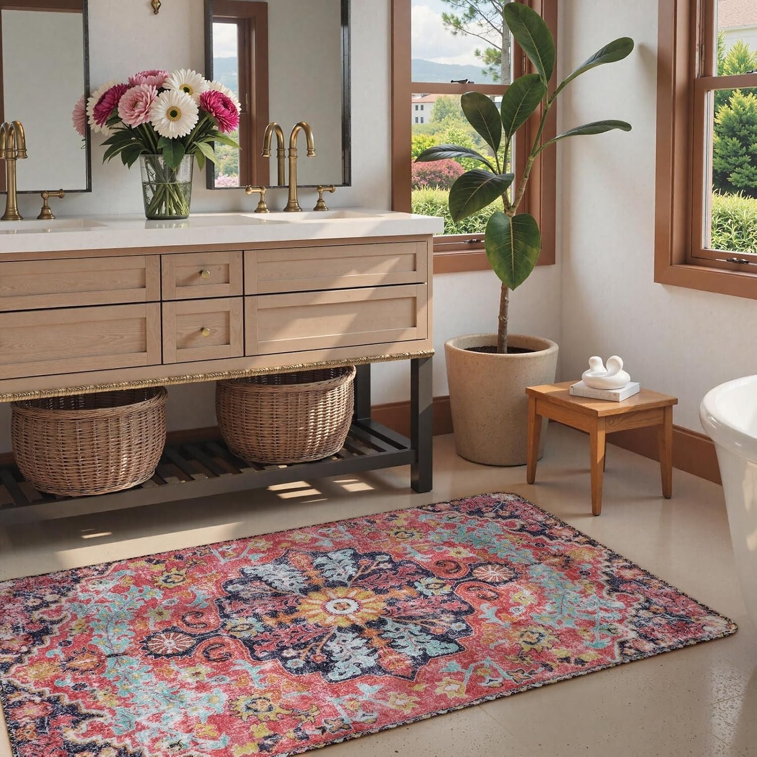 Stylish 3'x5' Fuchsia Non-Slip Rug - Ideal for Entrances & High Traffic Areas