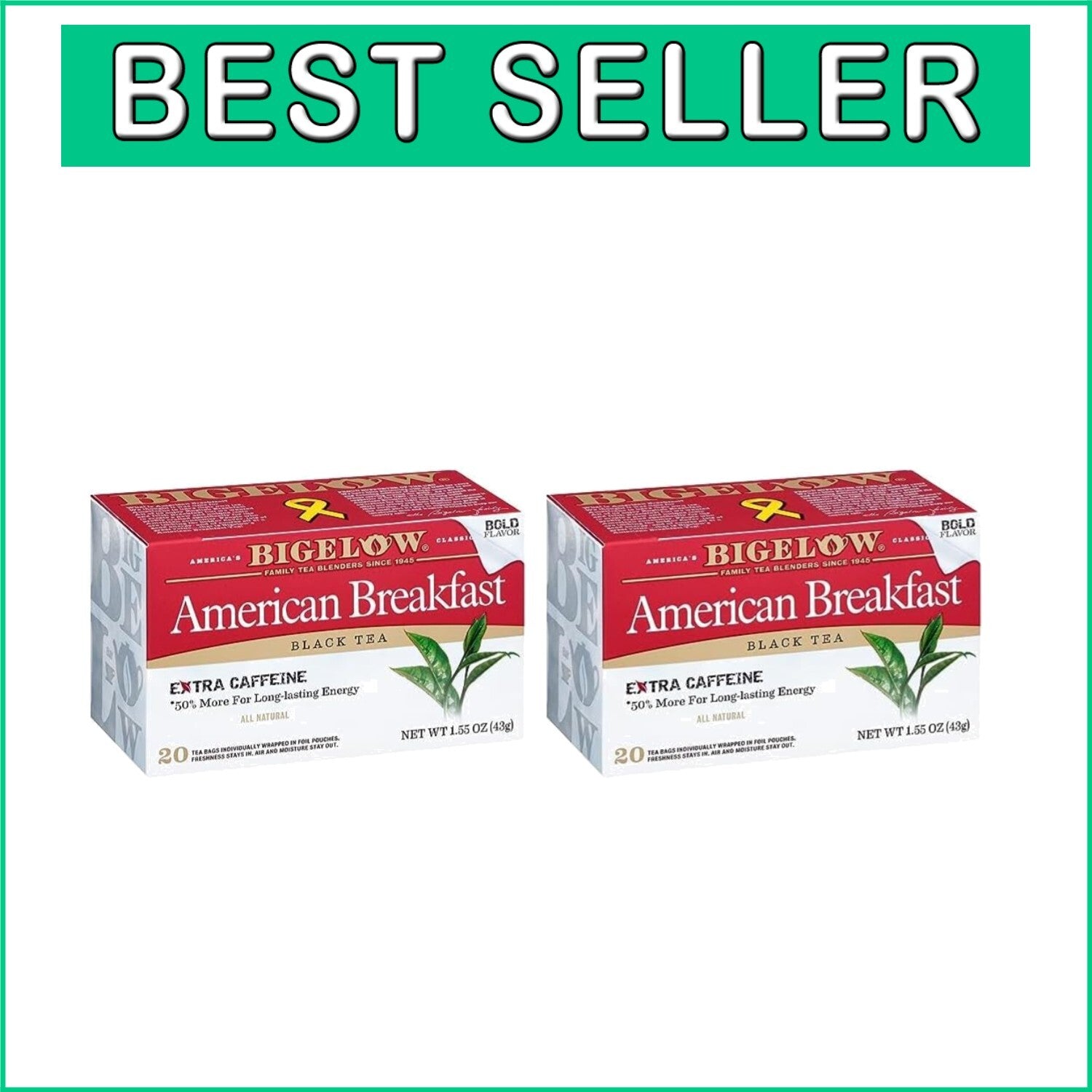 Bold American Breakfast Black Tea Bags - 12 Pack, 120 Caffeinated Bags Total