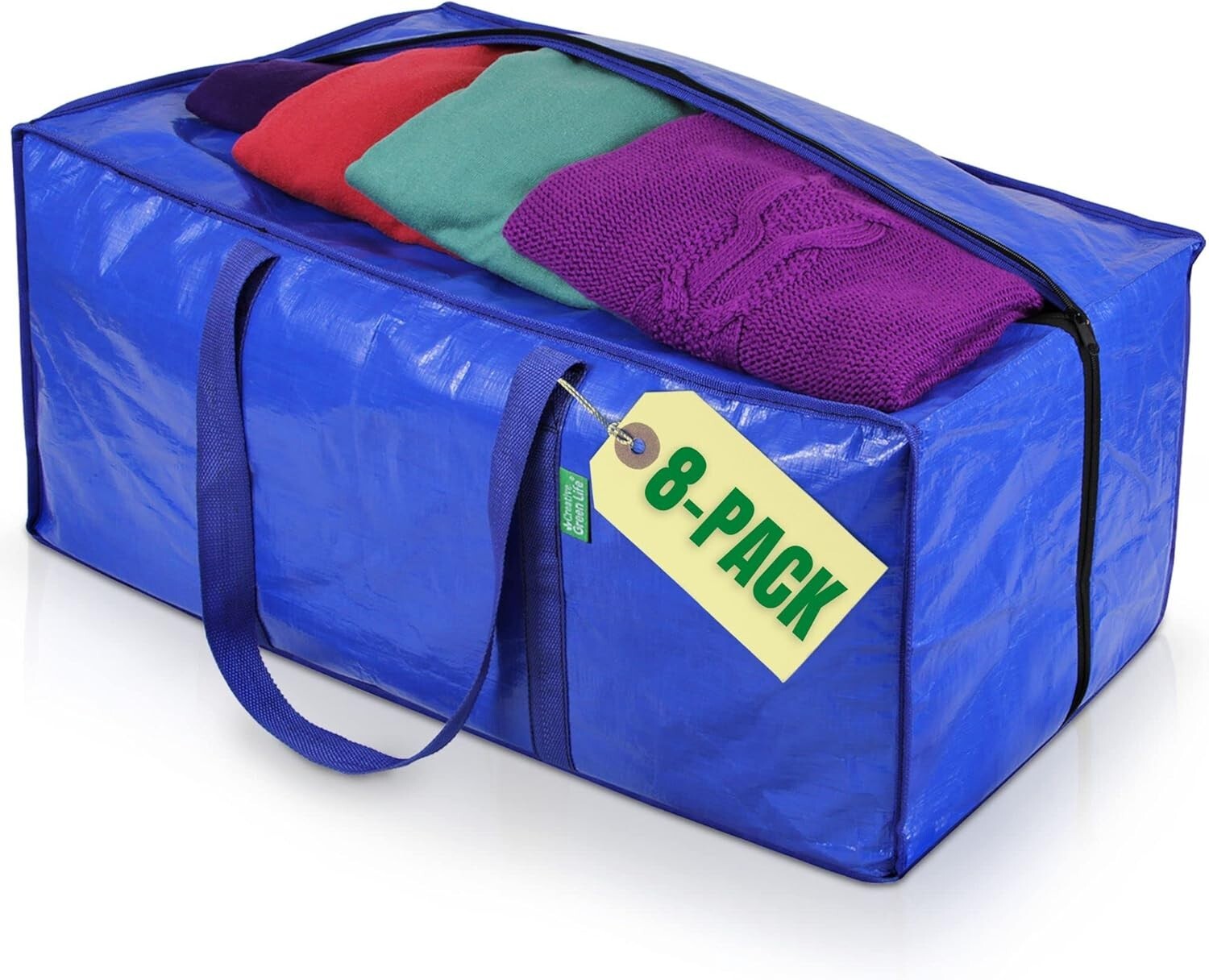 Durable Waterproof Moving Bags 8-Pack - Blue Totes with Zippers & Strong Handles