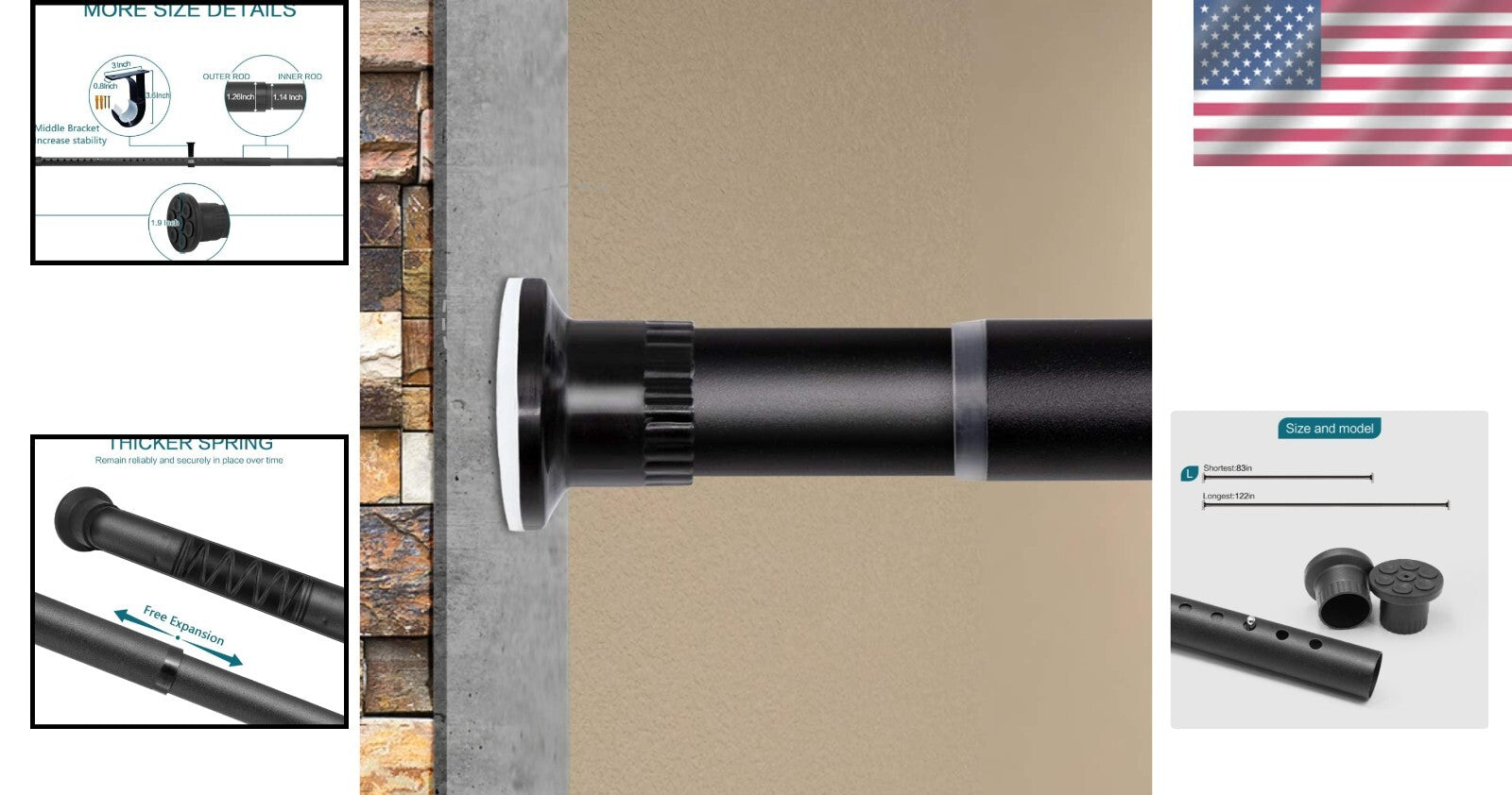 Adjustable Tension Curtain Rod - Perfect for Windows & Room Dividers, 83-122"