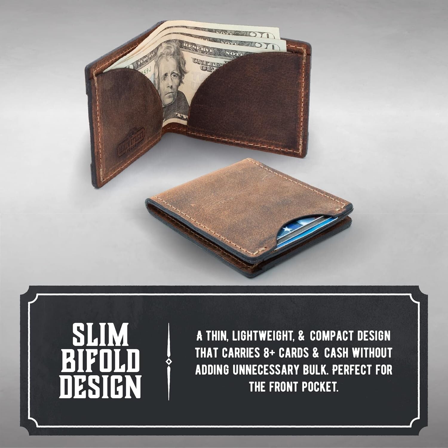 Slim Tobacco Brown Bifold Wallet for Men - Handmade Full Grain Leather Design
