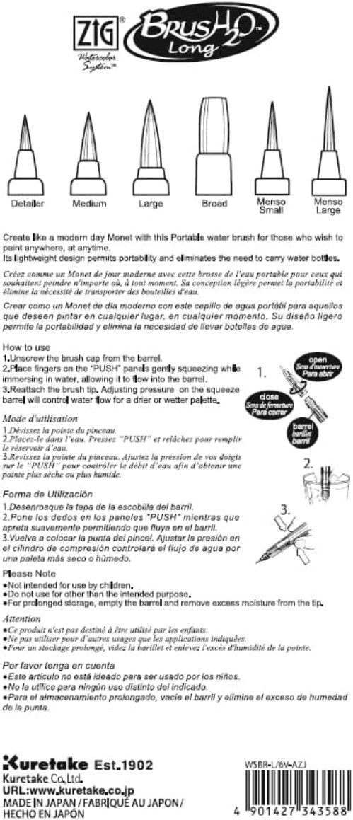 Eco-Friendly Zig Water Brush Pen Set - 6 Flexible Nylon Tips for Watercolor