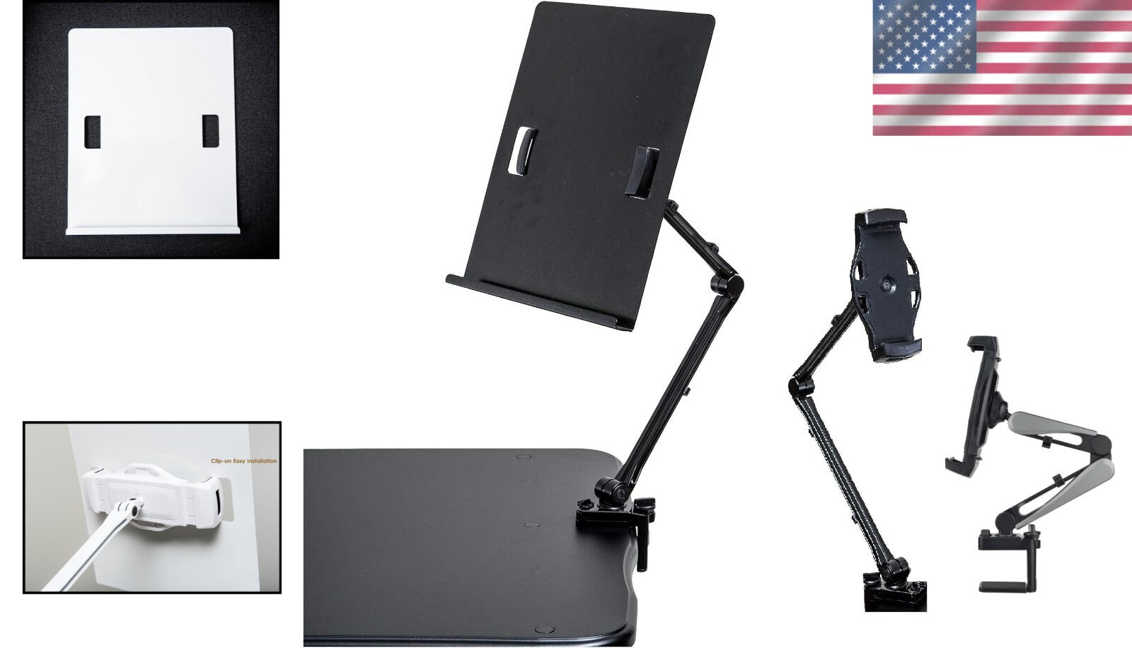 Full Motion Black Document and Tablet Holder - Adjustable & Space-Saving Design