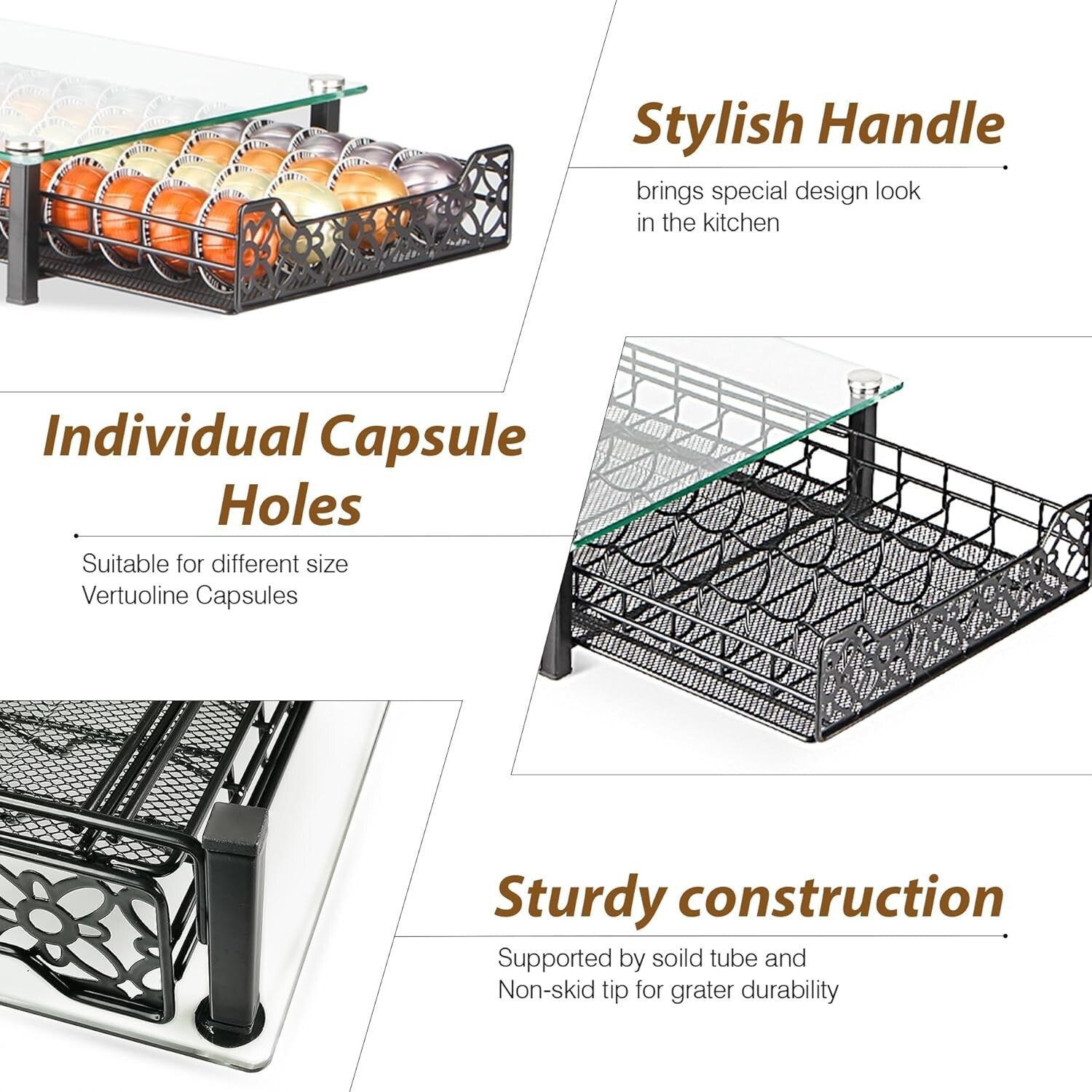 Stylish Coffee Pod Storage Drawer - Compatible with Nespresso Vertuo, 40 Pods